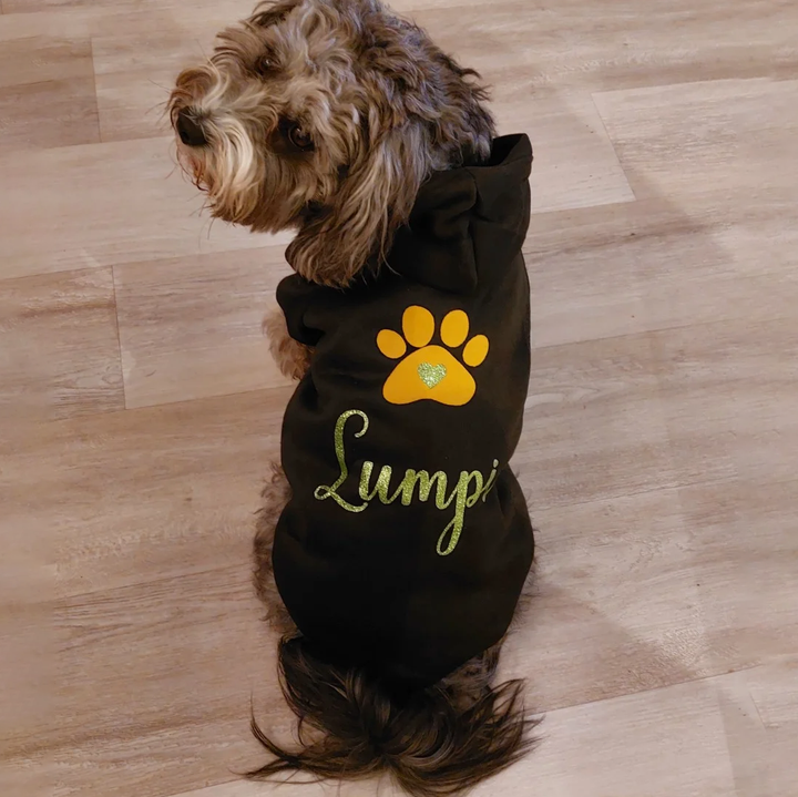 Sweat à capuche personnalisé à imprimé patte scintillante, doux et chaud, pour chien et chat