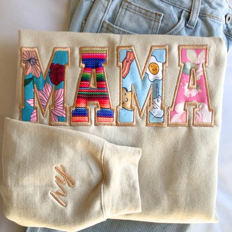 MAMA Keepsake Sweatshirt with Baby Clothes Keepsake Idea Custom Mothers Day Gift Personalized Gift Idea for Grandma Baby Outfit Mom Gift