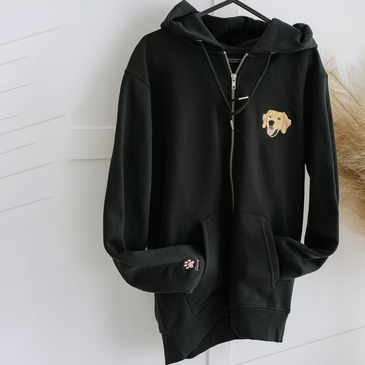Embroidered Pet Portrait Organic Zip up Hooded Sweatshirt