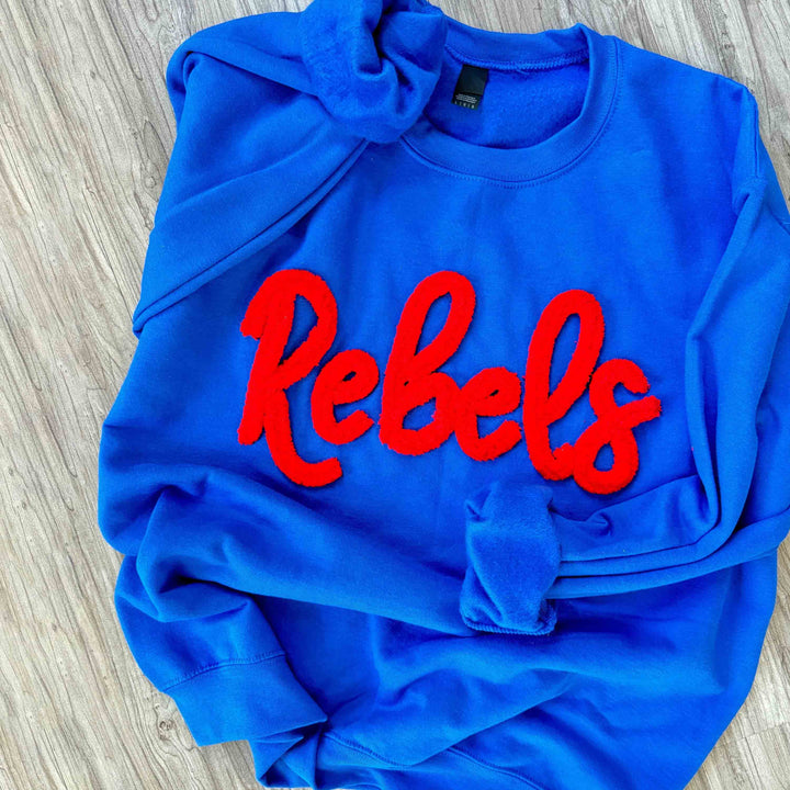 Custom  Chenille Embroidered Sweatshirt, Oversized Team Sweatshirt, Rebs Pullover, School Mascot