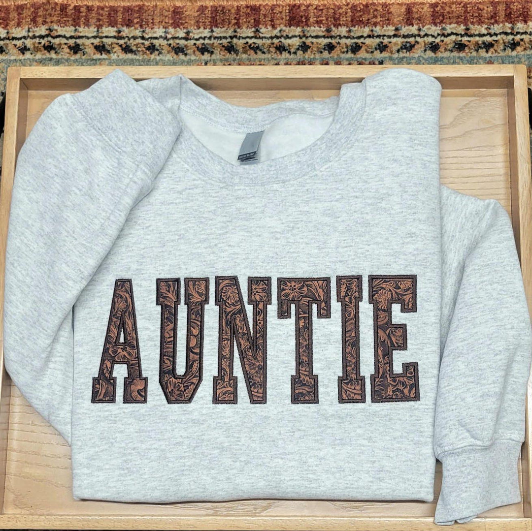 Embossed Faux Leather Applique Sweatshirt