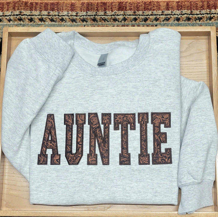 Embossed Faux Leather Applique Sweatshirt