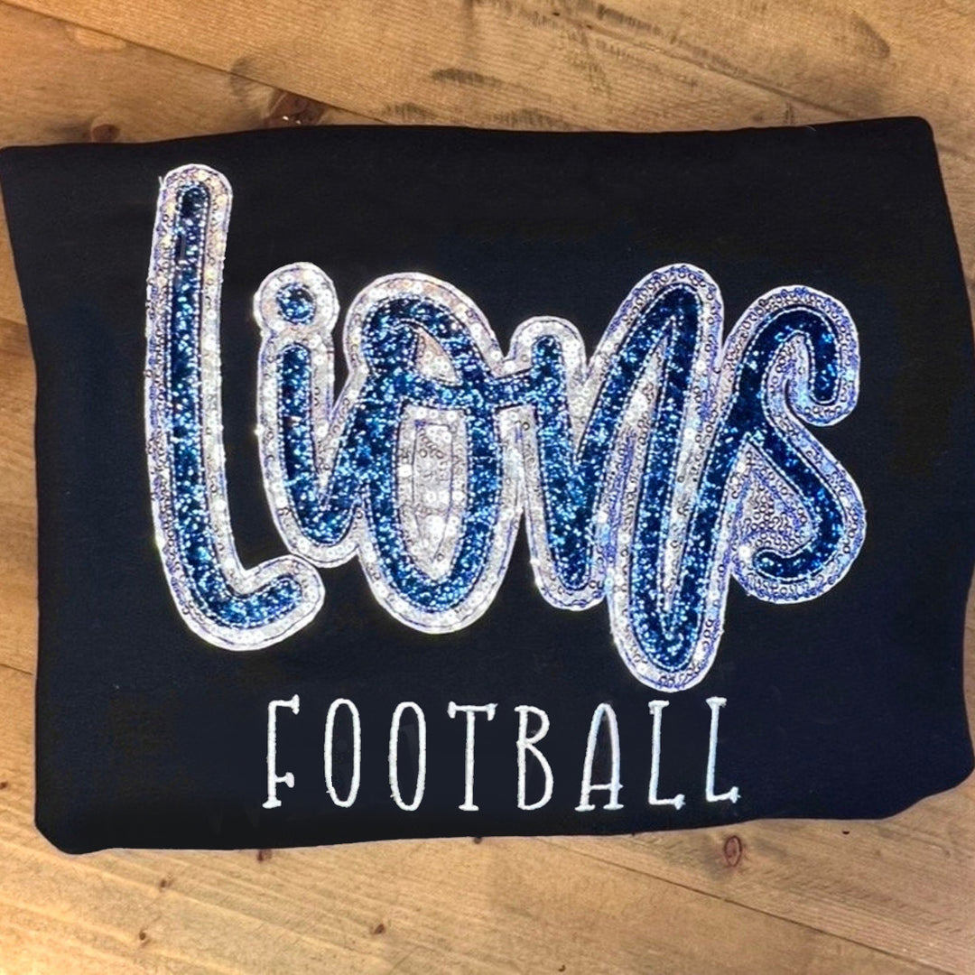 FOOTBALL PACK SWEATSHIRT Sparkly Glitter Sequin Applique Embroidered Gameday, Sportswear, School Mascot, Spirit Wear, Fan Gear, Stadium Wear
