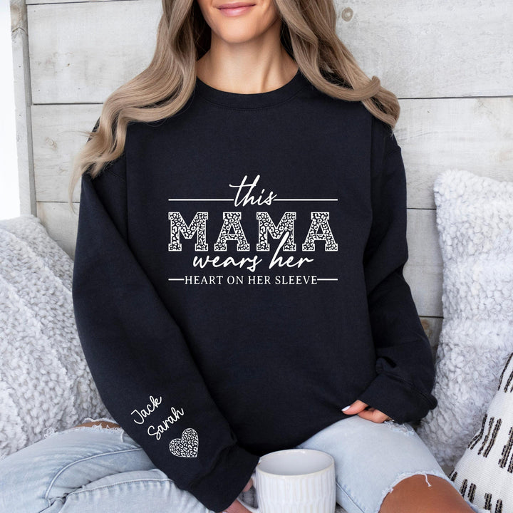Custom Mama Sweatshirt With Kids Name On Sleeve