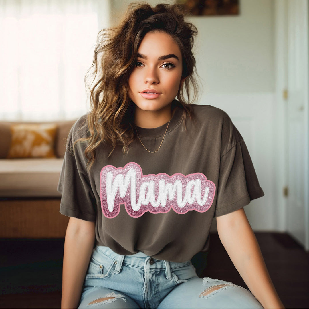 Custom MAMA Double stacked satin stitch T-shirt