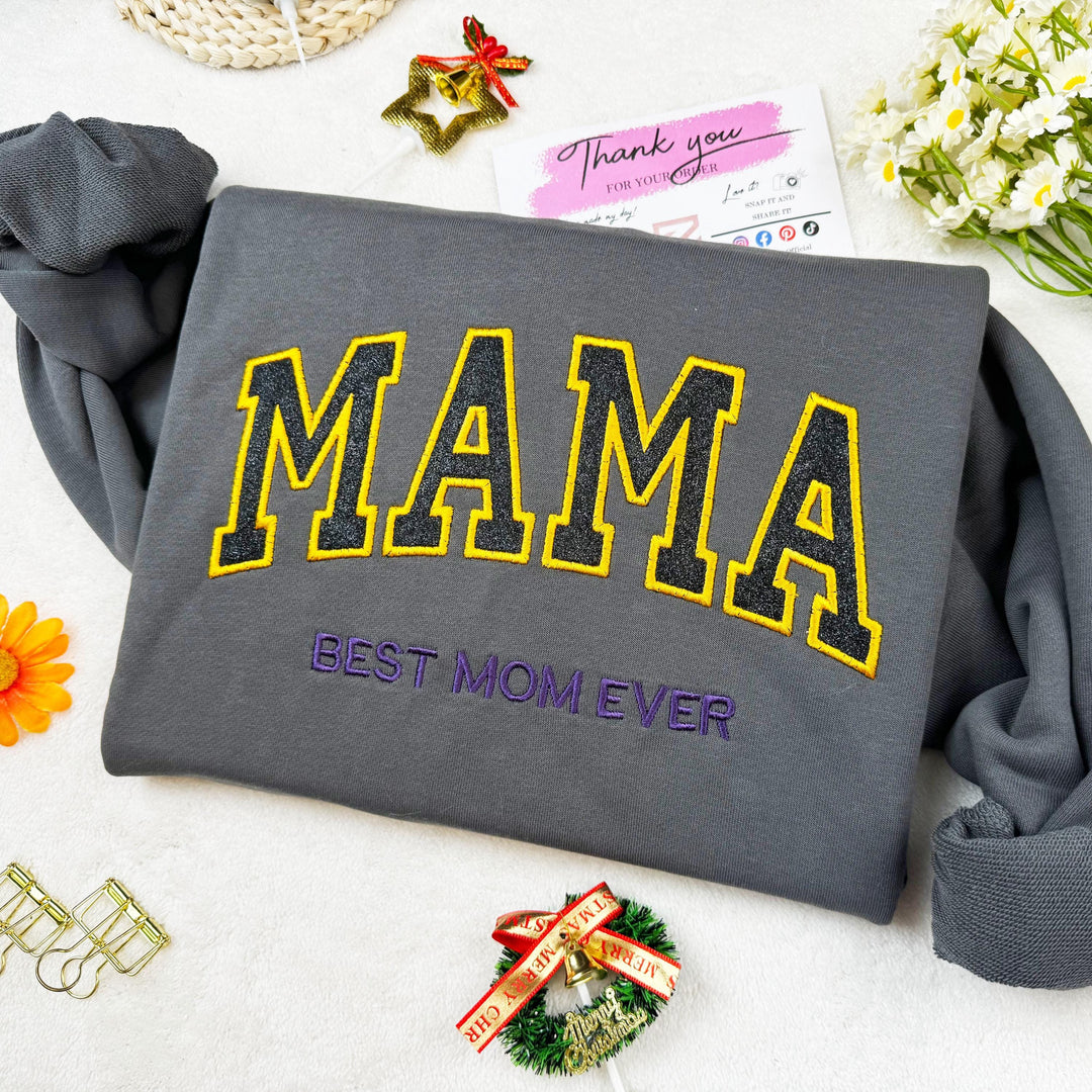 Custom Glitter MAMA Embroidered Sweatshirt