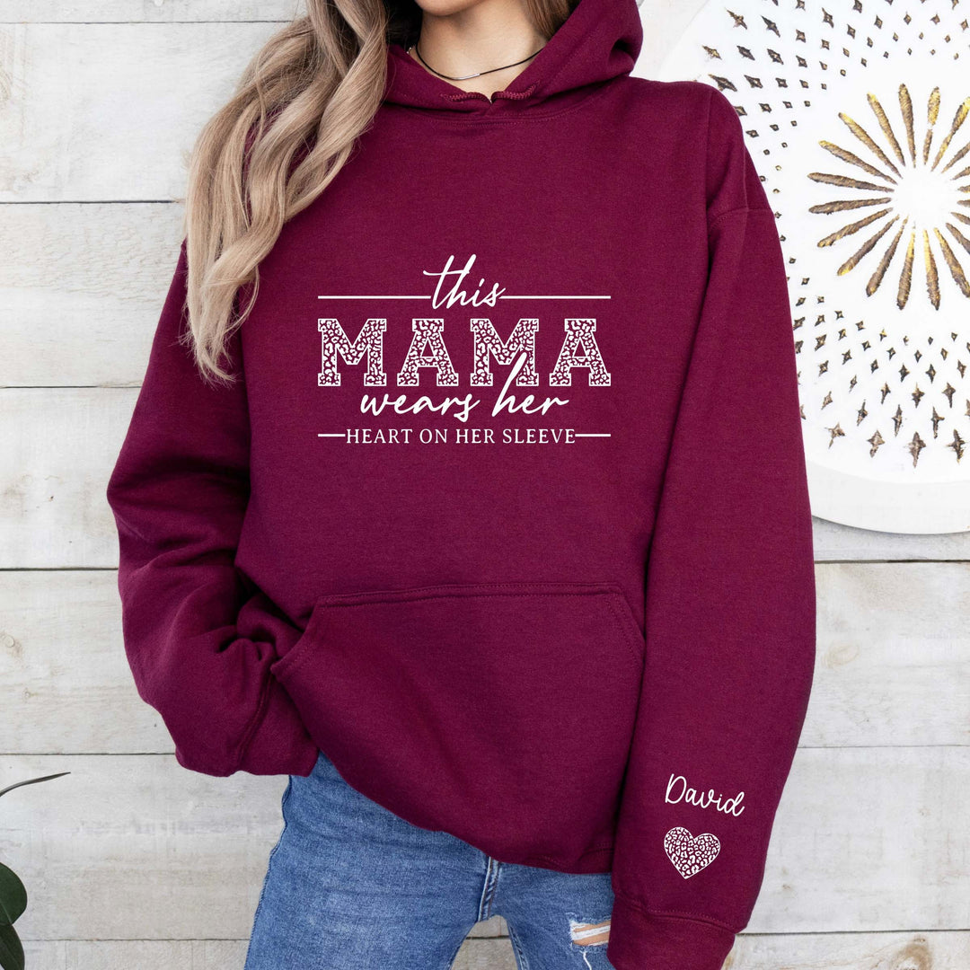 Custom Mama Sweatshirt With Kids Name On Sleeve
