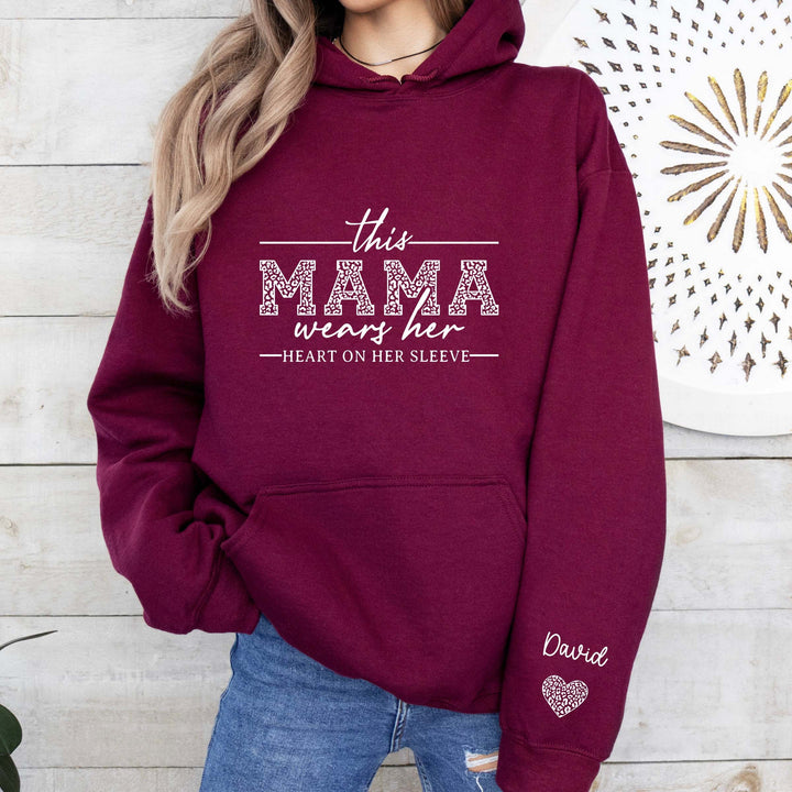 Custom Mama Sweatshirt With Kids Name On Sleeve