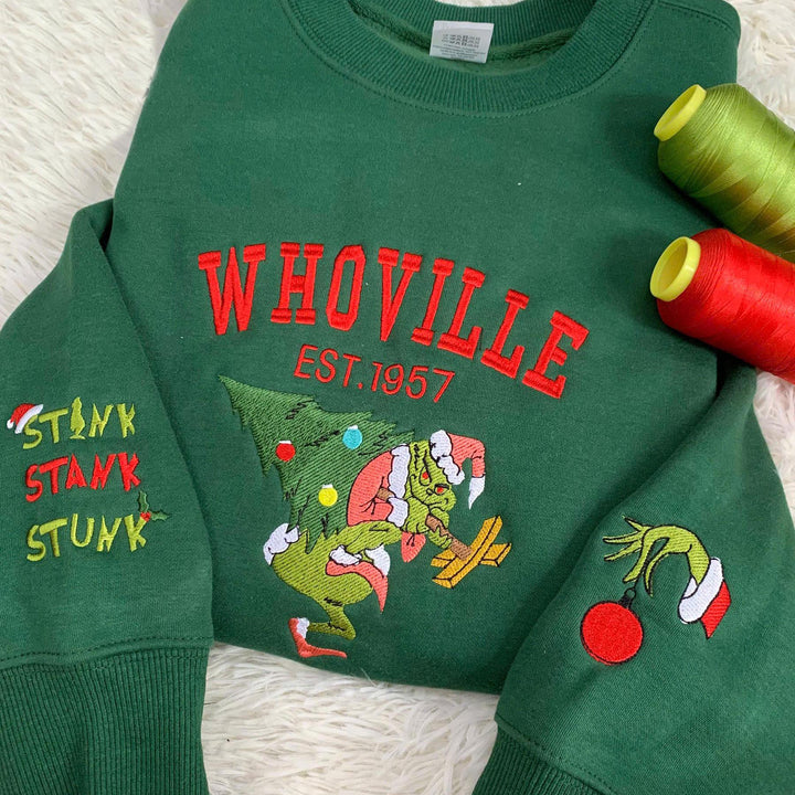 Christmas Embroidered Sweatshirt, Embroidered Greenched Hoodie/Sweater, Gift For Her, Christmas Embroidered Hoodie