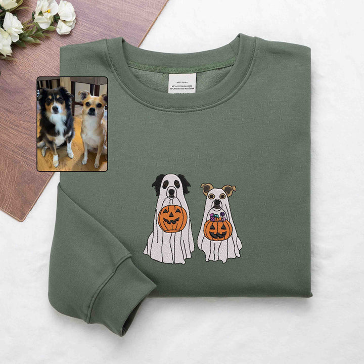 Custom Dog Embroidered Sweatshirt Halloween Ghost Hoodie