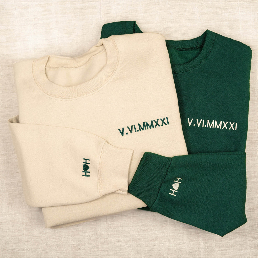 Custom Embroidered Roman Numeral Anniversary Date Couple Hoodies