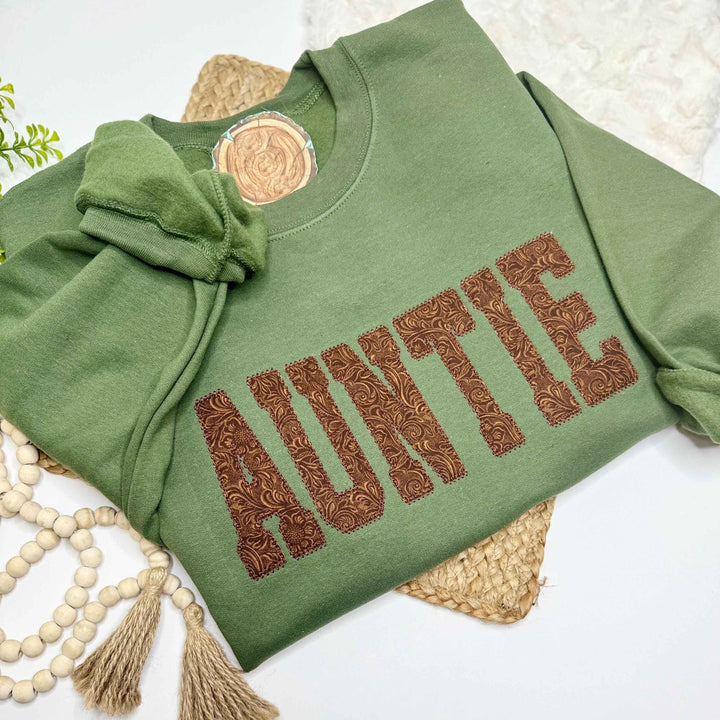 Embossed Faux Leather Applique Sweatshirt