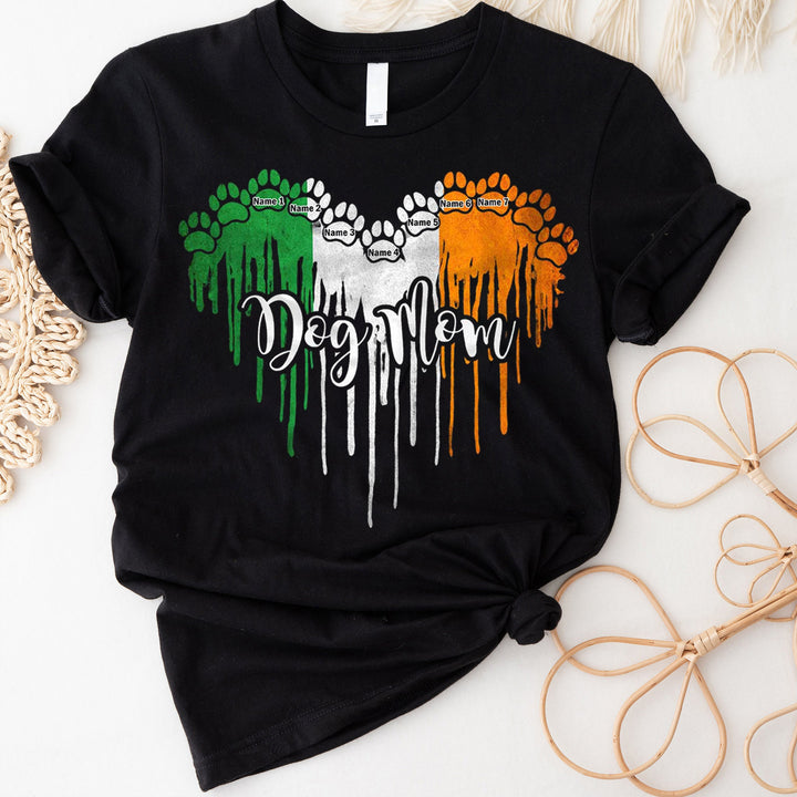 T-shirt personnalisé pour chien de la Saint-Patrick avec motif patte de drapeau