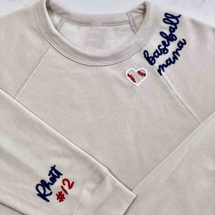 Baseball  Mama Embroidery Sleeve Crewneck Sweatshirt