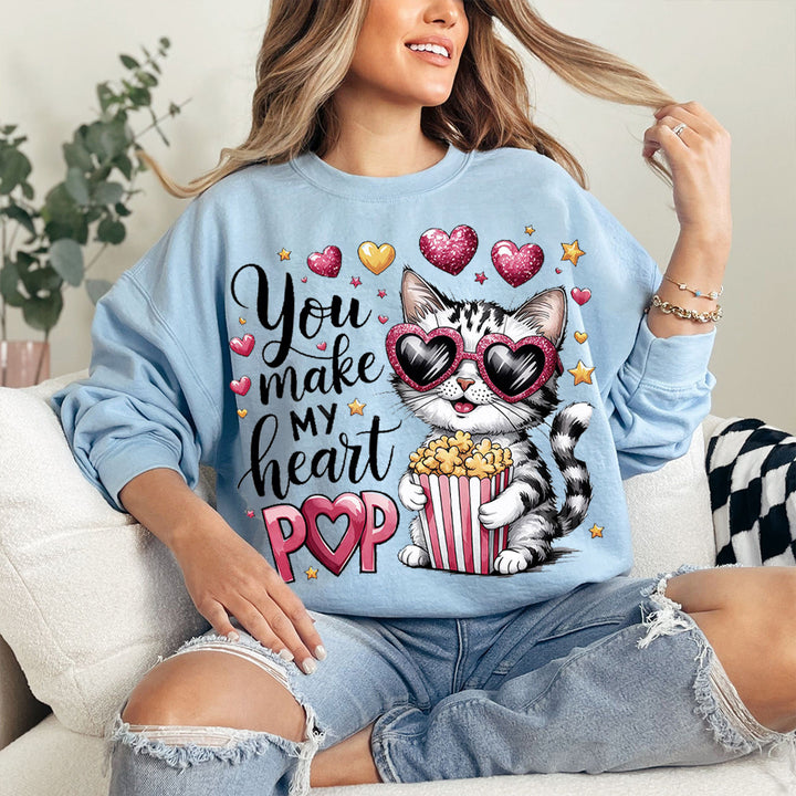 You make my Heart Pop, Cat Happy Valentine Day Sweatshirt