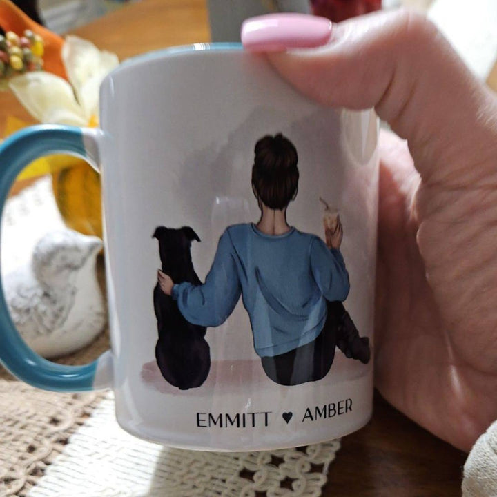 Custom Pet Owner Mug – Personalized with Name, Hair, Sweater Color, and Pets