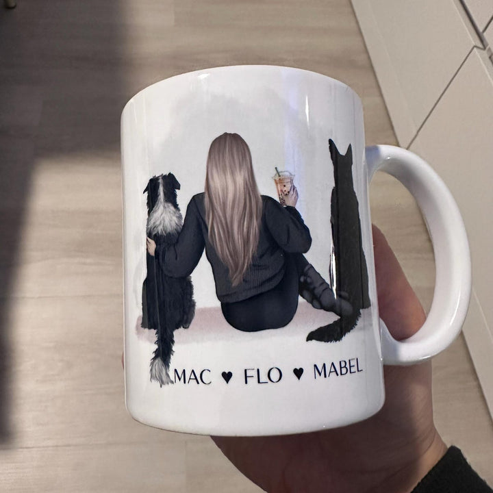 Custom Pet Owner Mug – Personalized with Name, Hair, Sweater Color, and Pets