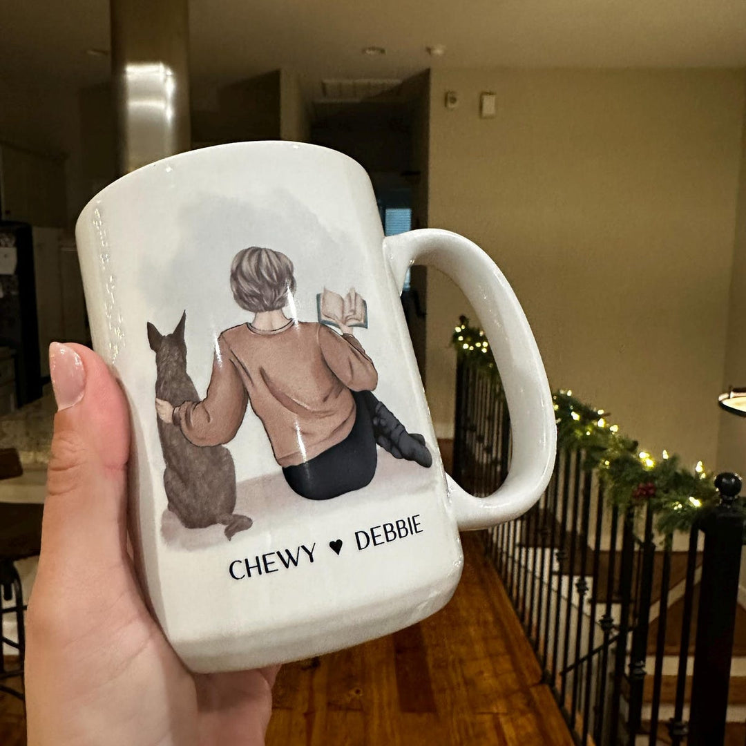 Custom Pet Owner Mug – Personalized with Name, Hair, Sweater Color, and Pets