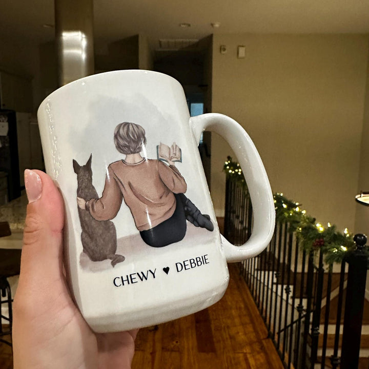 Custom Pet Owner Mug – Personalized with Name, Hair, Sweater Color, and Pets