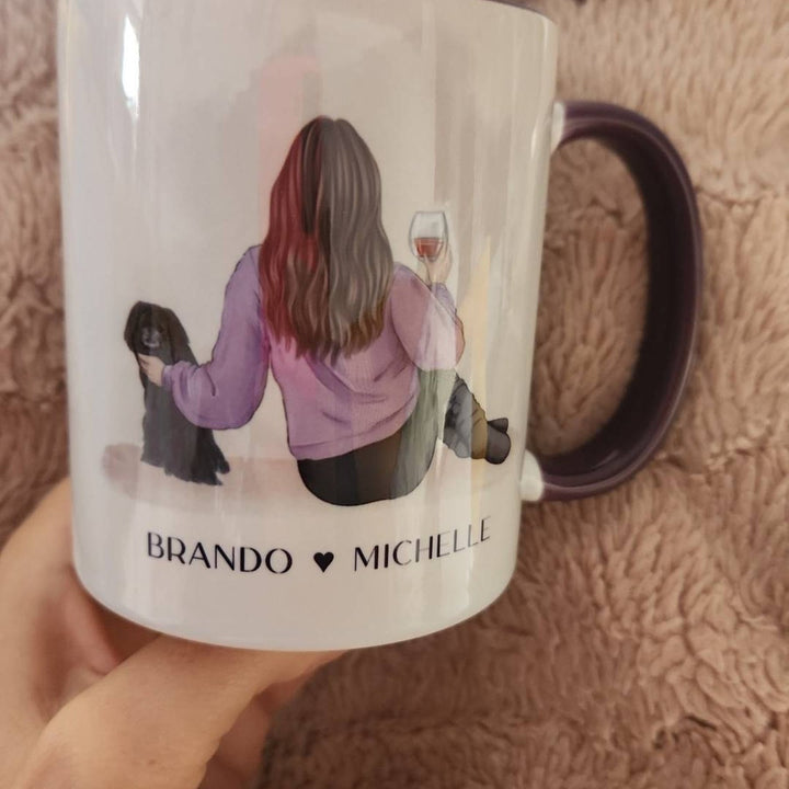 Custom Pet Owner Mug – Personalized with Name, Hair, Sweater Color, and Pets