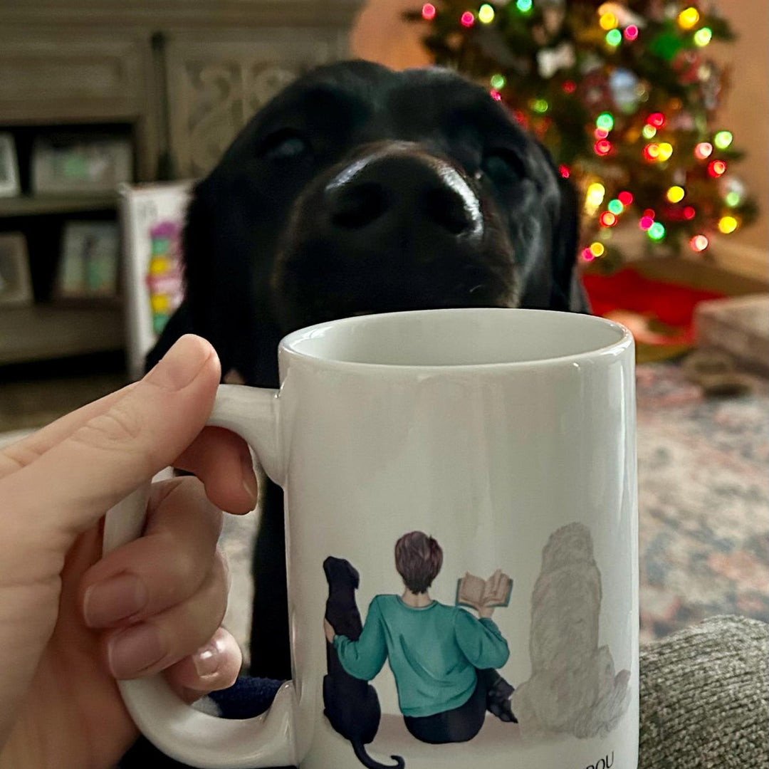 Custom Pet Owner Mug – Personalized with Name, Hair, Sweater Color, and Pets