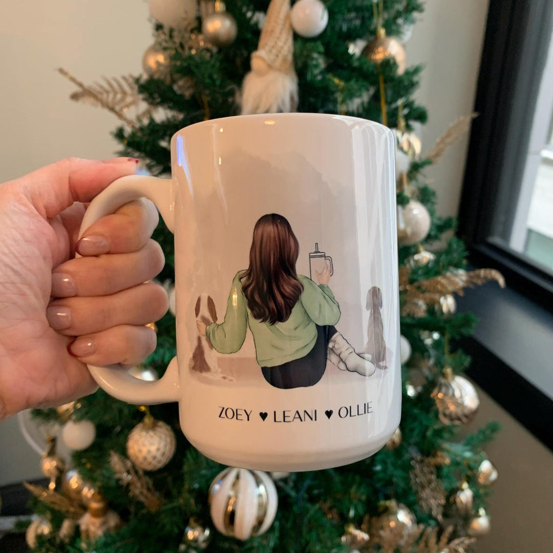 Custom Pet Owner Mug – Personalized with Name, Hair, Sweater Color, and Pets