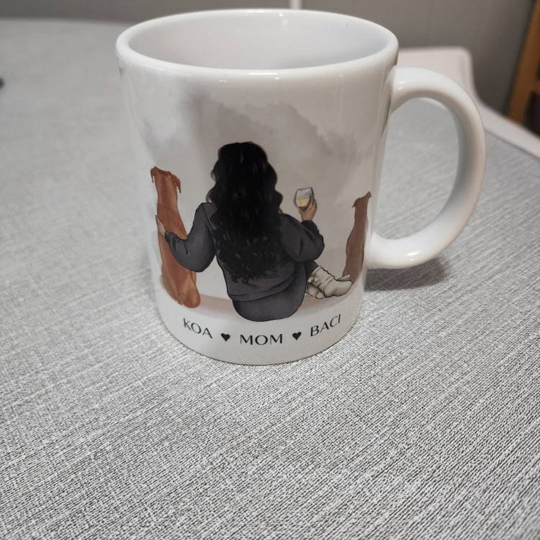 Custom Pet Owner Mug – Personalized with Name, Hair, Sweater Color, and Pets