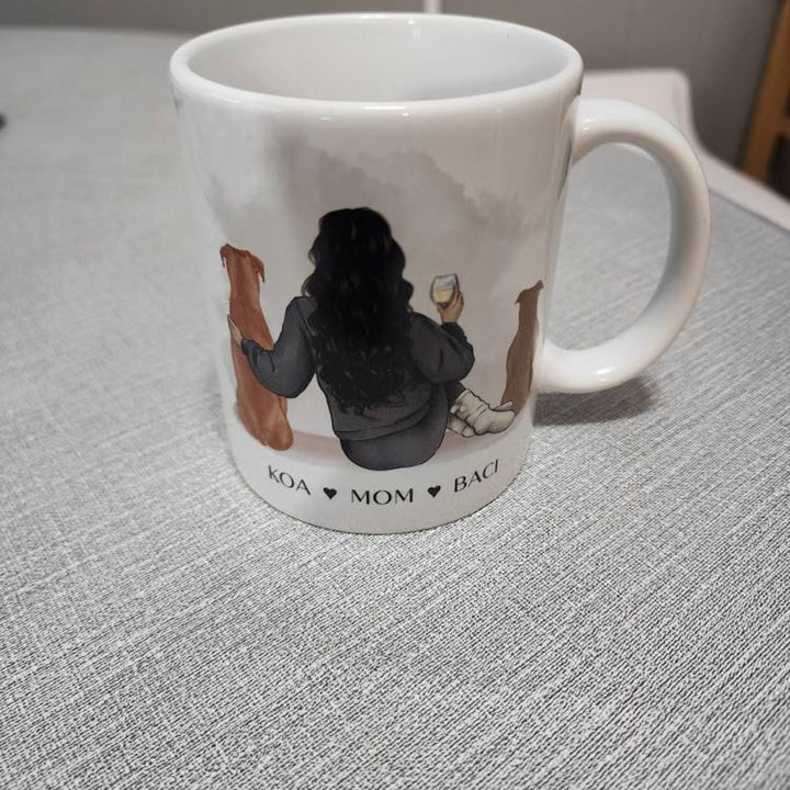 Custom Pet Owner Mug – Personalized with Name, Hair, Sweater Color, and Pets