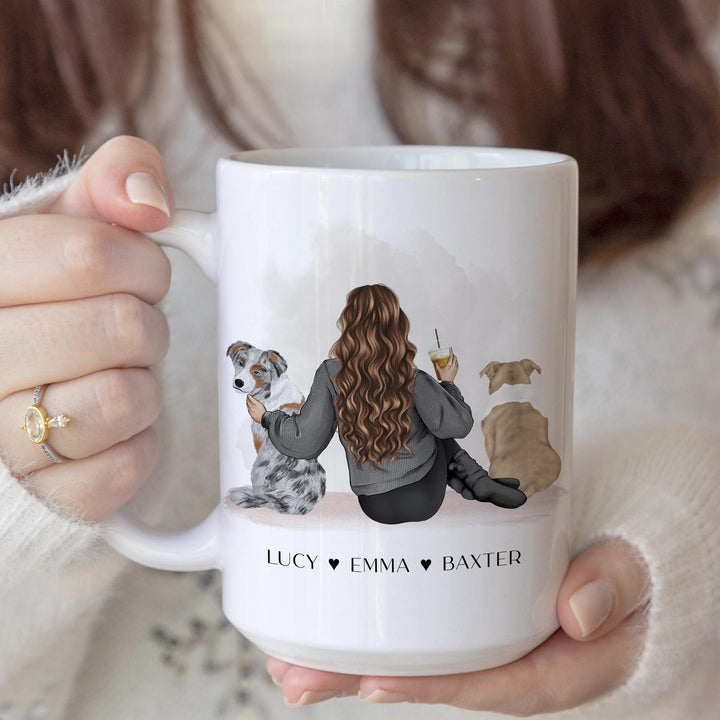Custom Pet Owner Mug – Personalized with Name, Hair, Sweater Color, and Pets