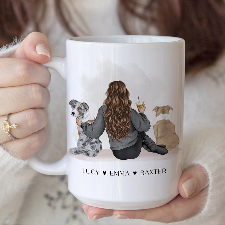 Custom Pet Owner Mug – Personalized with Name, Hair, Sweater Color, and Pets