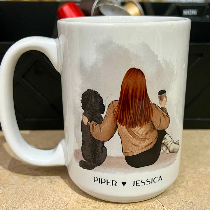 Custom Pet Owner Mug – Personalized with Name, Hair, Sweater Color, and Pets