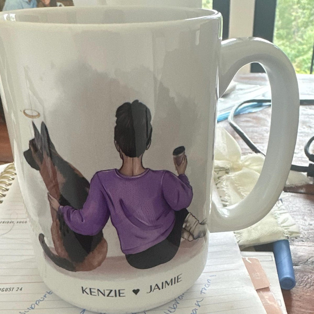 Custom Pet Owner Mug – Personalized with Name, Hair, Sweater Color, and Pets