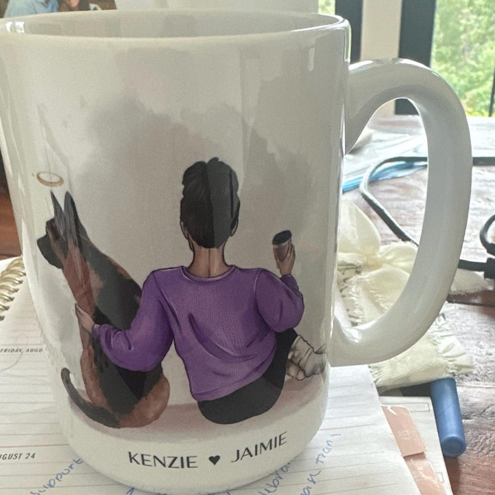 Custom Pet Owner Mug – Personalized with Name, Hair, Sweater Color, and Pets