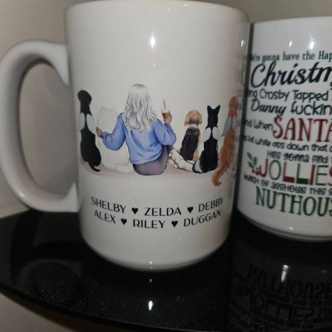 Custom Pet Owner Mug – Personalized with Name, Hair, Sweater Color, and Pets