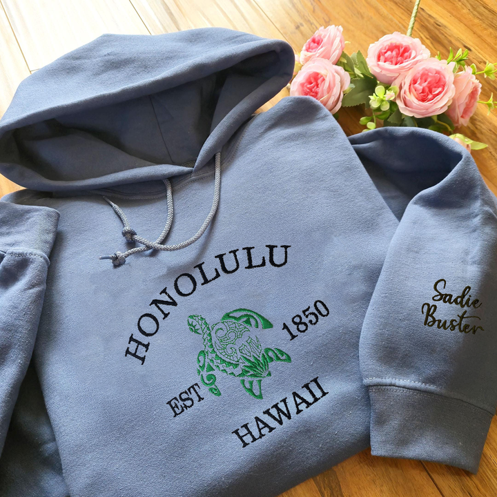 Embroidered Beach Sweatshirt, Honolulu Hawaii Hoodie
