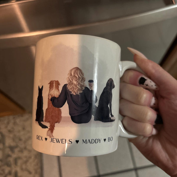 Custom Pet Owner Mug – Personalized with Name, Hair, Sweater Color, and Pets