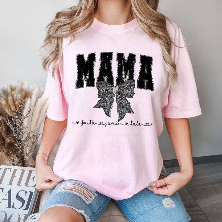 Custom Coquette Leopard Mama Bow T-Shirt