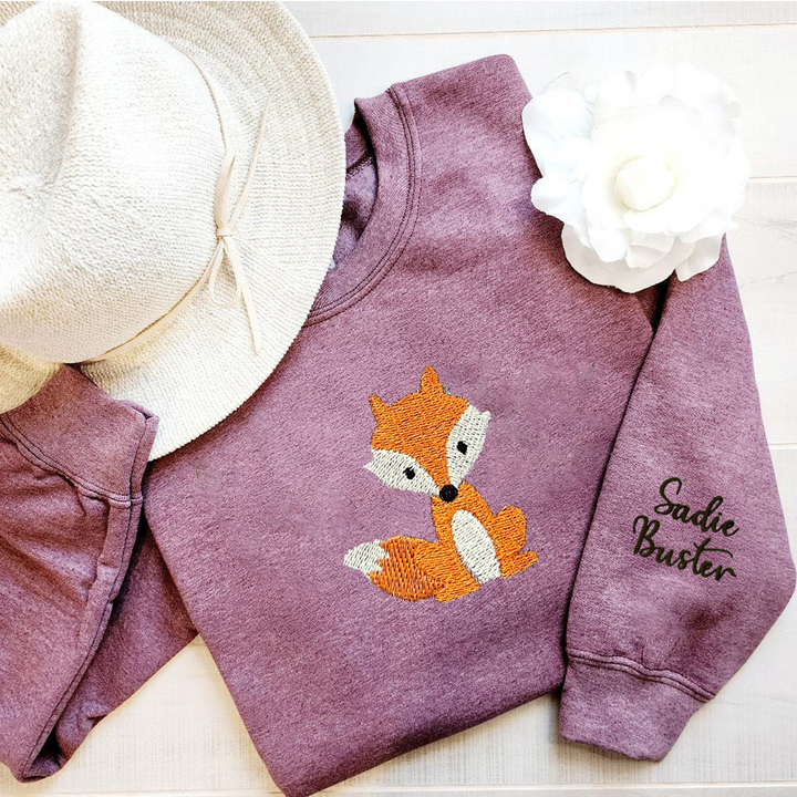 Embroidered Mini Fox Crewneck Unisex Sweatshirt, Heavy Blend Sweatshirt with Cute Fox