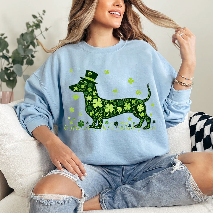 Shamrock Dog Irish Dachshund Clover Lucky Wiener Dog Lover  Sweatshirt