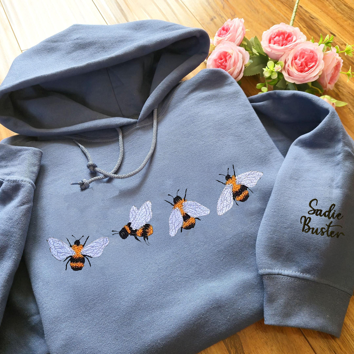 Custom Bees Embroidered Sweatshirt Gift, Embroidered Bees Sweater
