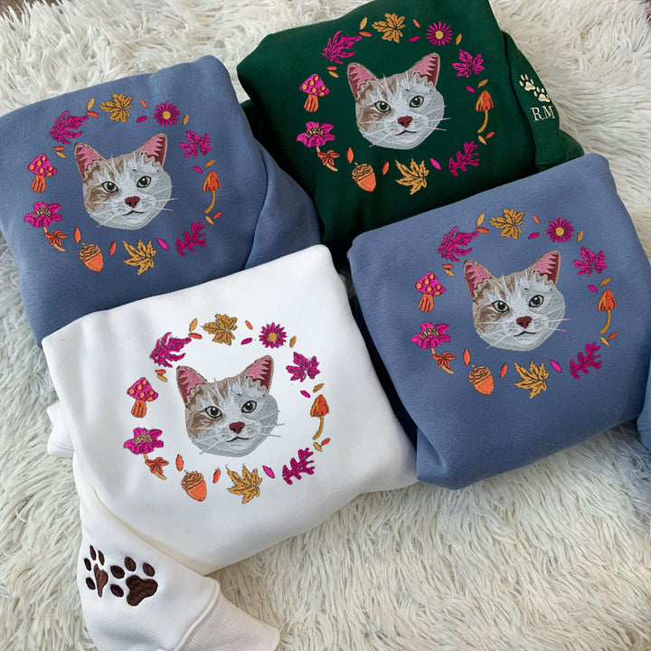 Autumn Design Embroidered Pet Portrait Organic Sweatshirt