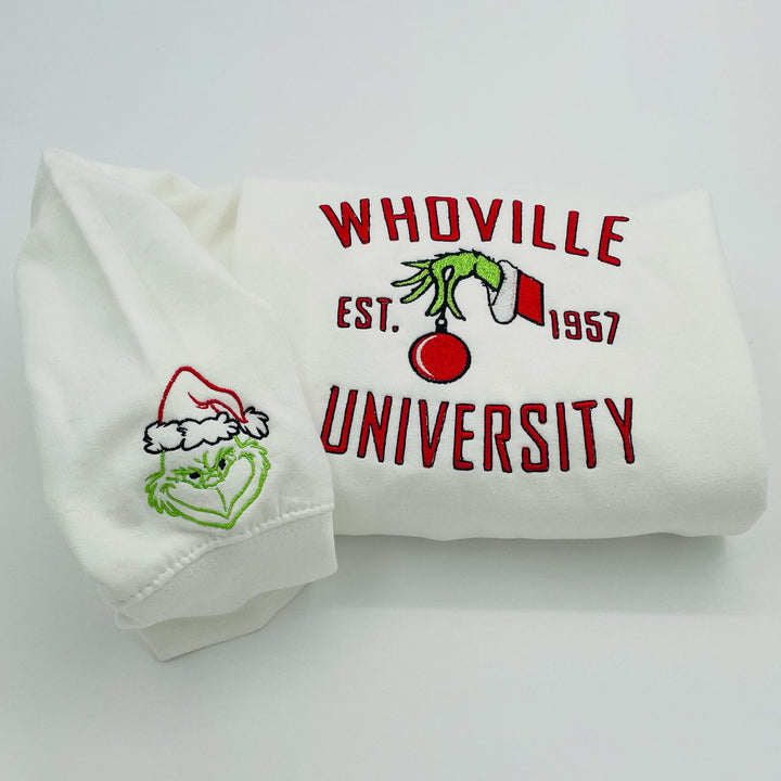 Christmas Sweatshirt, Whoville University Embroidered Sweatshirt