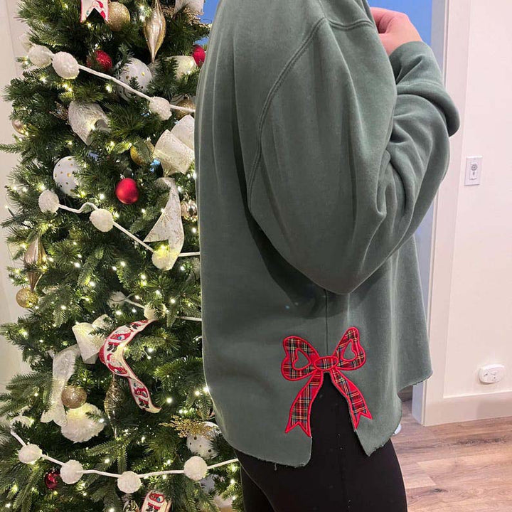 Merry Side Bow Cut Out Embroidered Sweatshirt