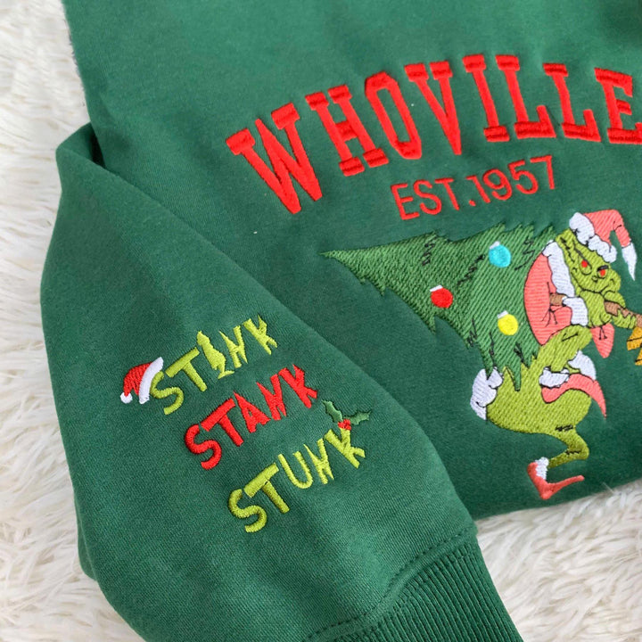 Christmas Embroidered Sweatshirt, Embroidered Greenched Hoodie/Sweater, Gift For Her, Christmas Embroidered Hoodie