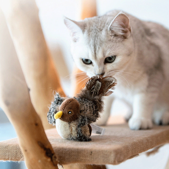 Interactive Cat Toy Plush Sparrow With Realistic Bird Sounds