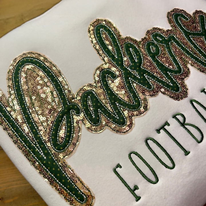 FOOTBALL PACK SWEATSHIRT Sparkly Glitter Sequin Applique Embroidered Gameday, Sportswear, School Mascot, Spirit Wear, Fan Gear, Stadium Wear