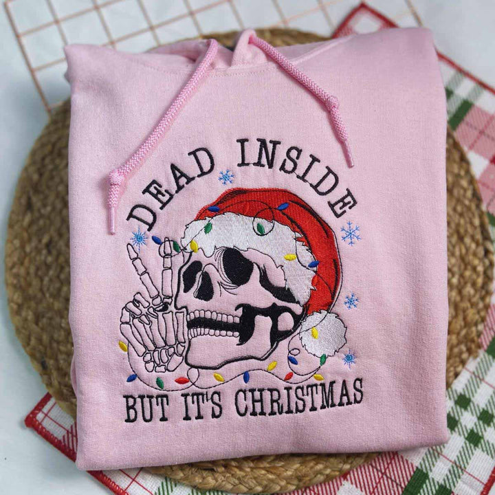 Sweatshirt Dead Inside Skeleton Christmas Embroidered
