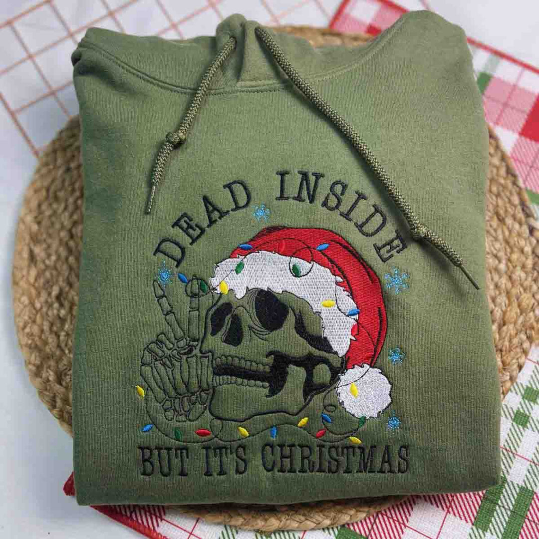 Sweatshirt Dead Inside Skeleton Christmas Embroidered