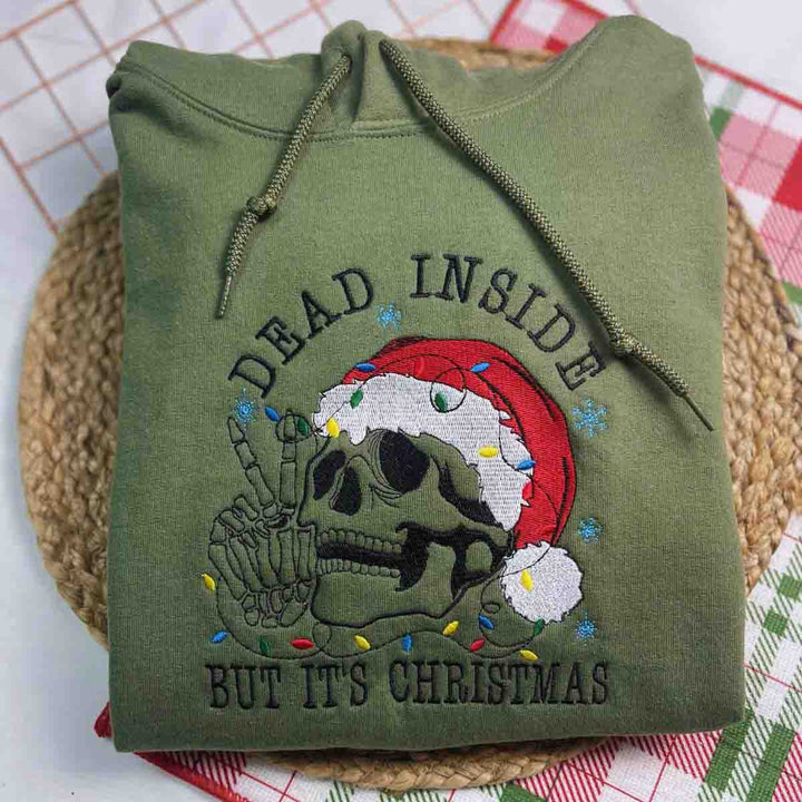 Sweatshirt Dead Inside Skeleton Christmas Embroidered