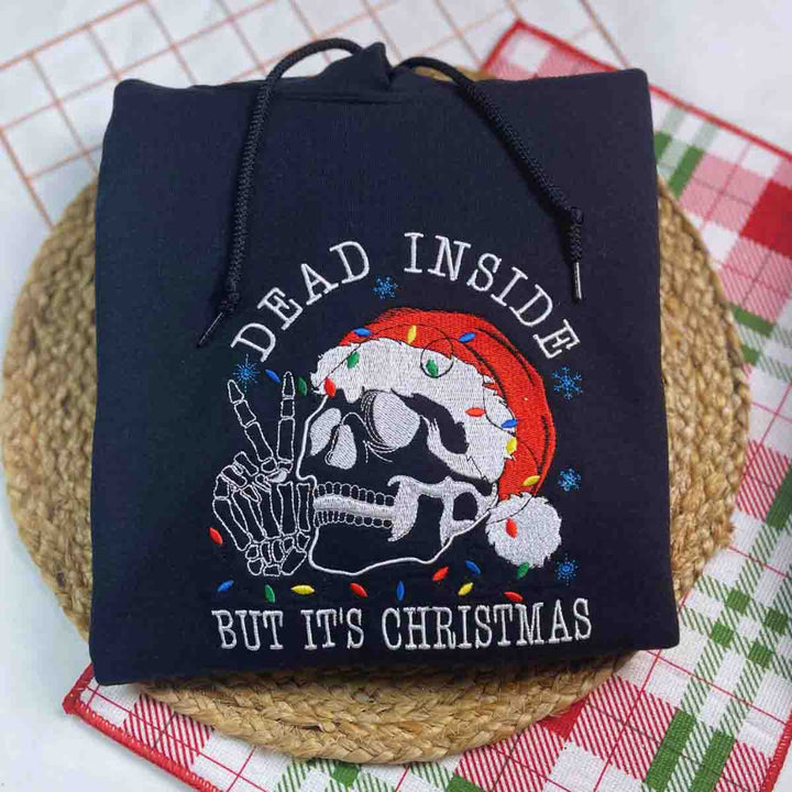 Sweatshirt Dead Inside Skeleton Christmas Embroidered